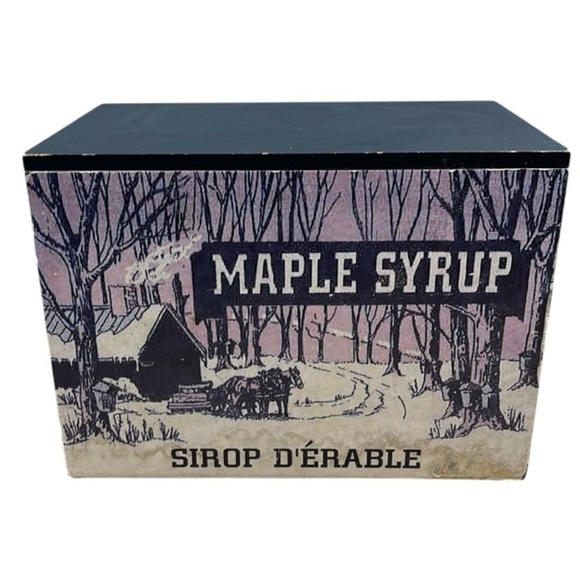 Vintage Vibe Maple Syrup Storage Box Black White Hinged Cover - Picture 1 of 14